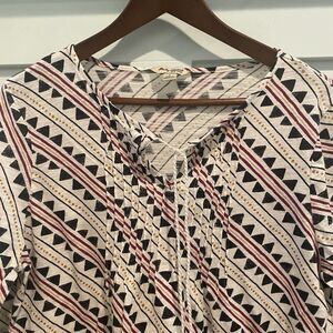 Lucky Brand Top L Large Cream‎ Multi Boho Southwestern Geometric Design Tassels